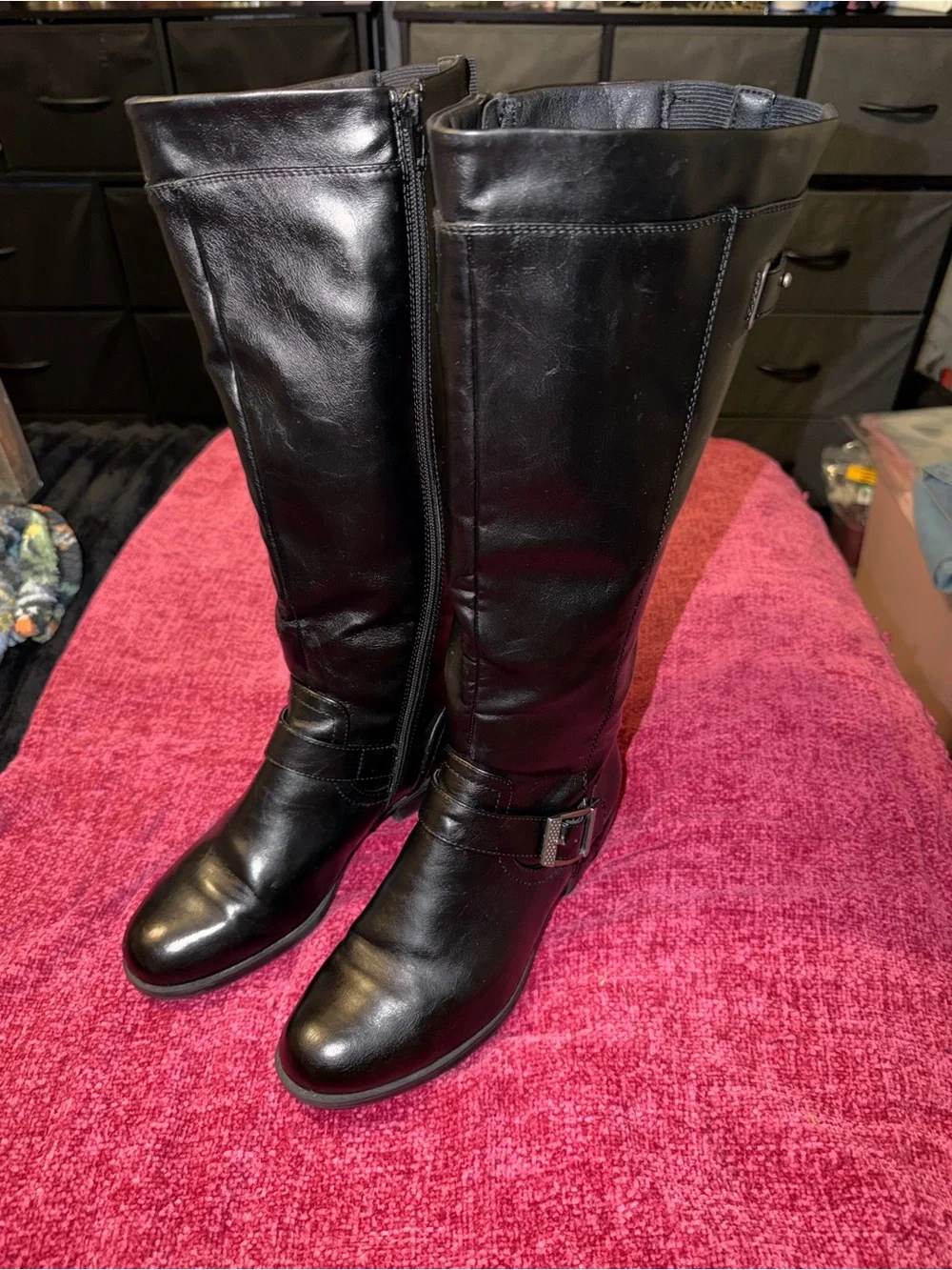Black Over-the-Knee Buckle Riding Boots-Wide Calve friendly
